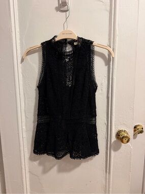 Rebecca Taylor Black Lace Peplum Camisole